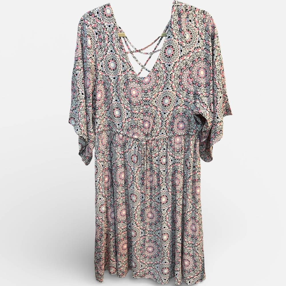 Torrid floral print challis strappy back dress with bell sleeves plus Sz. 1x - Picture 2 of 8